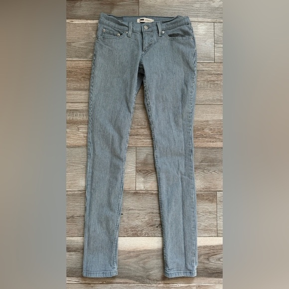 Levi's 524 Ultra Low Rise Skinny Leg Jeans Womens Blue White‎ Striped Size 26x32 - Picture 2 of 6